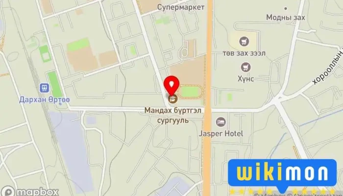 гэсэн газрын зураг Мандах Их Сургууль Дархан-Уул аймаг дахь салбар Их сургууль дээр Дархан