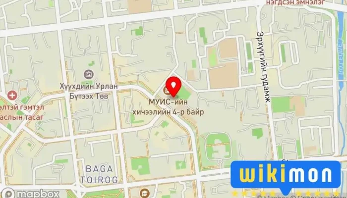 гэсэн газрын зураг МУИС - Бизнесийн Сургууль (4-р байр) Их сургууль дээр Улаанбаатар