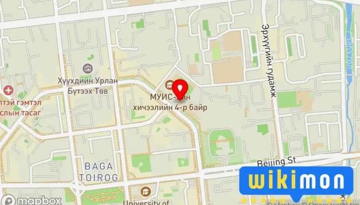 гэсэн газрын зураг МУИС, Улс төр судлал, олон улсын харилцаа, нийтийн удирдлагын сургууль (МУИС 5) Их сургууль дээр Улаанбаатар